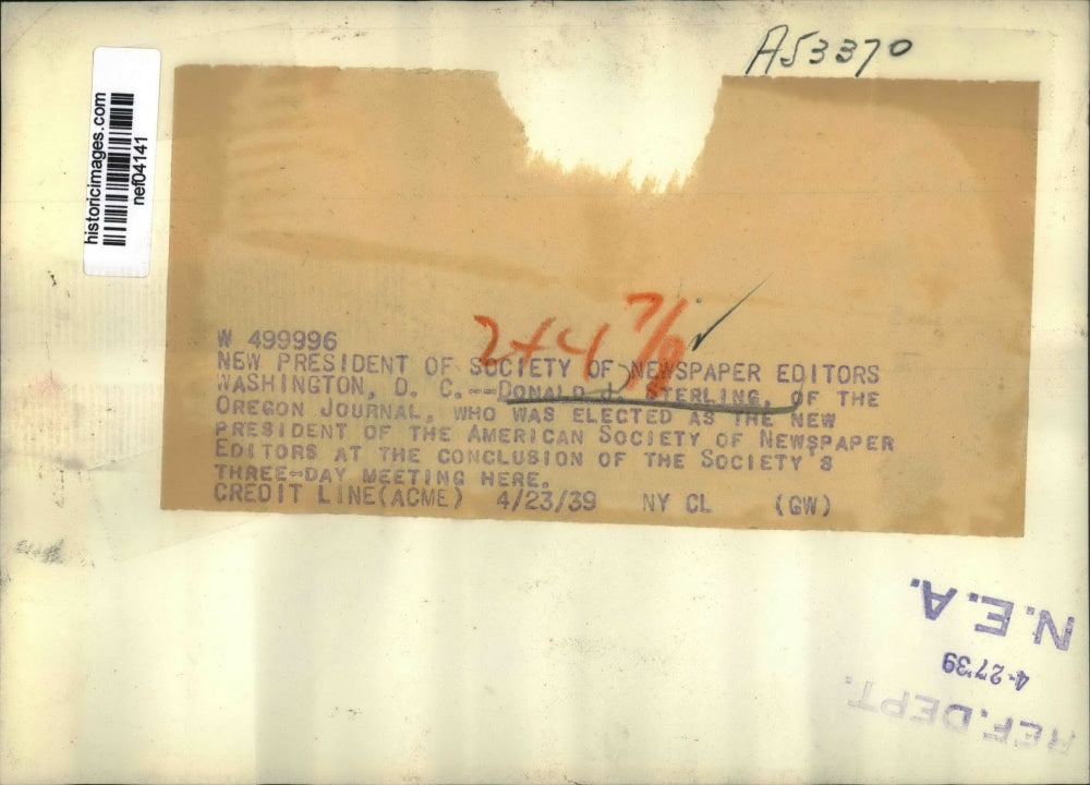 1939 Press Photo Donald Sterling elected President American Society of Editors