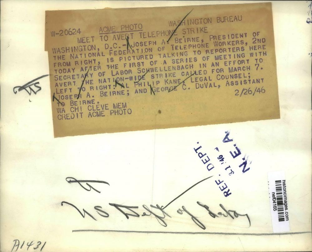 1946 Press Photo Joseph Bierne Pres National Federation of Telephone Workers