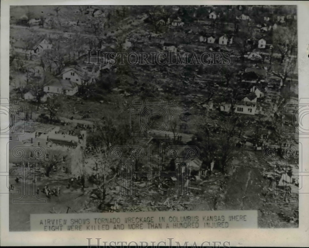 1938 Press Photo View of damage done by tornado in Columbus KS - nef04341