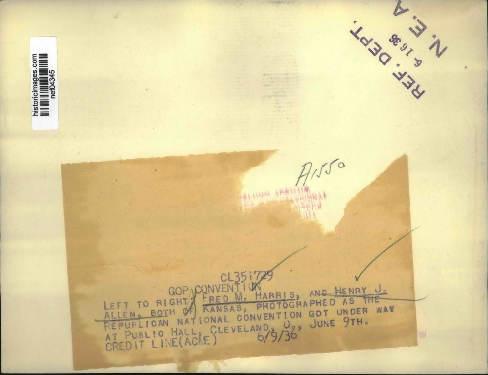 1936 Press Photo Fred Harris & Henry Allen attend Republican National Convention