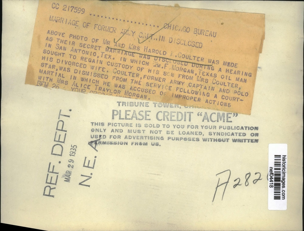 1935 Press Photo Former Army Captain Harold K. Coulter & Wife - nef04418