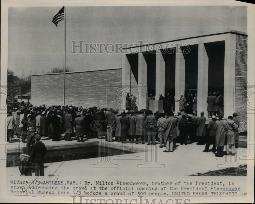 1954 Press Photo Dr. Milton Eisenhower Addressing Opening of Memorial Museum