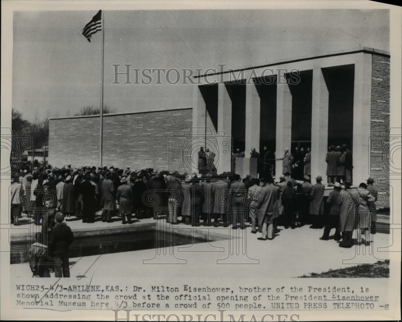 Load image into Gallery viewer, 1954 Press Photo Dr. Milton Eisenhower Addressing Opening of Memorial Museum

