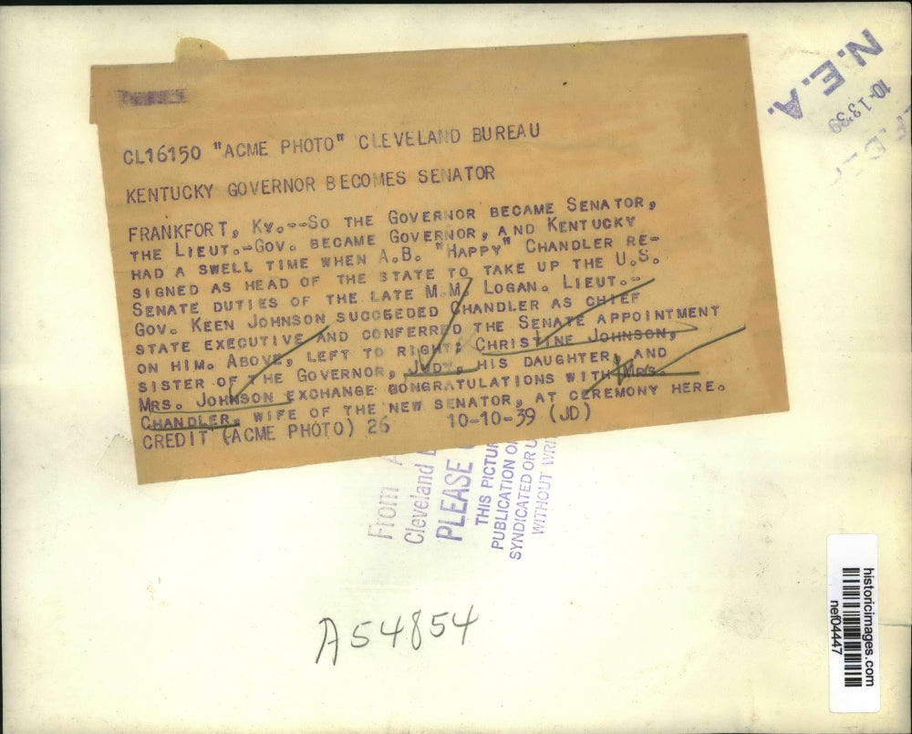 1939 Press Photo Ceremonies of Kentucky Gov. A.B Chandler to take U.S Senate