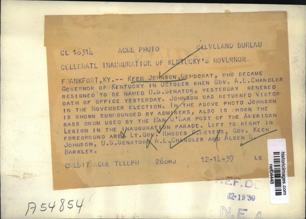 1949 Press Photo American Legion at Inauguration of Keen Johnson as Kentucky Gov