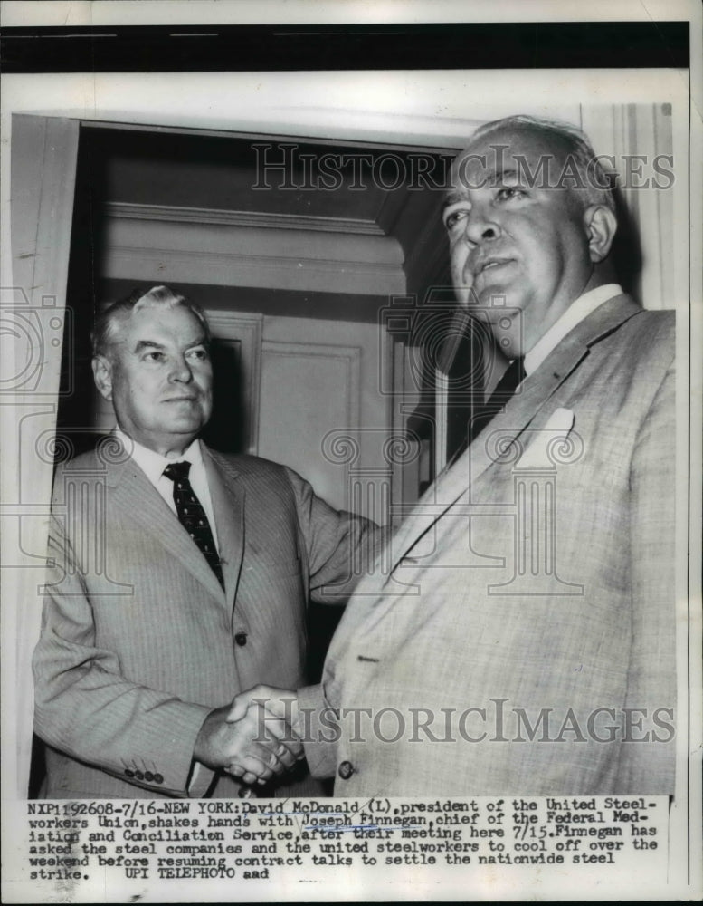 1959 Press Photo David McDonald Pres. of United Steelworked and Joseph Finnegan