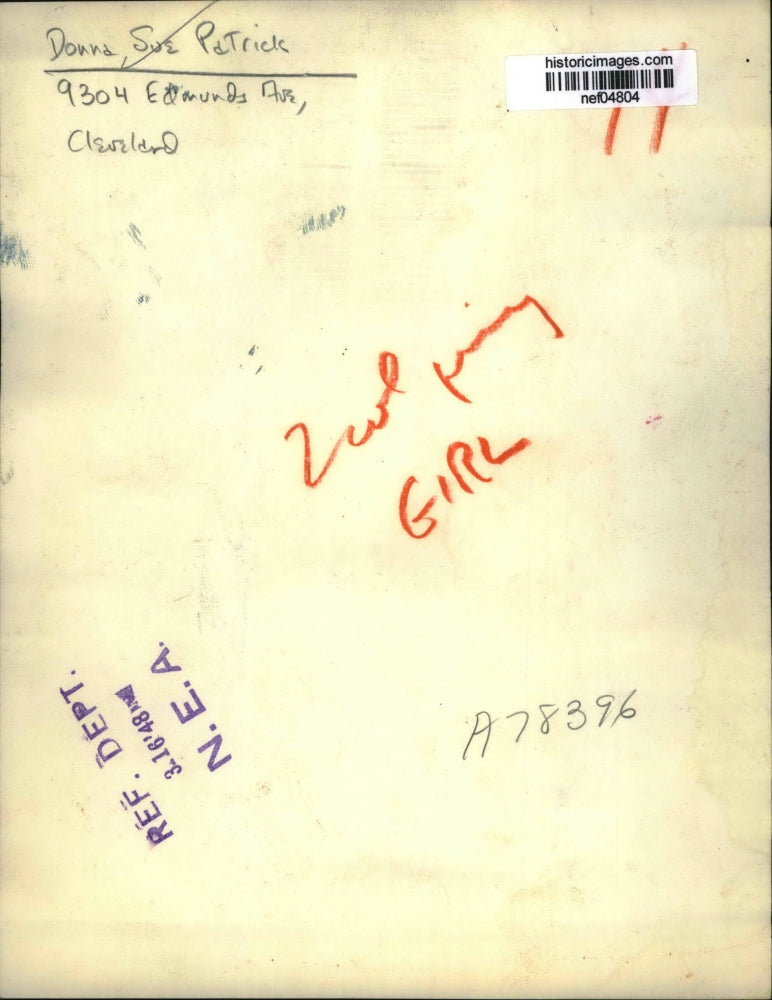 1948 Press Photo Cleveland Girl Donna Sue Patrick - nef04804