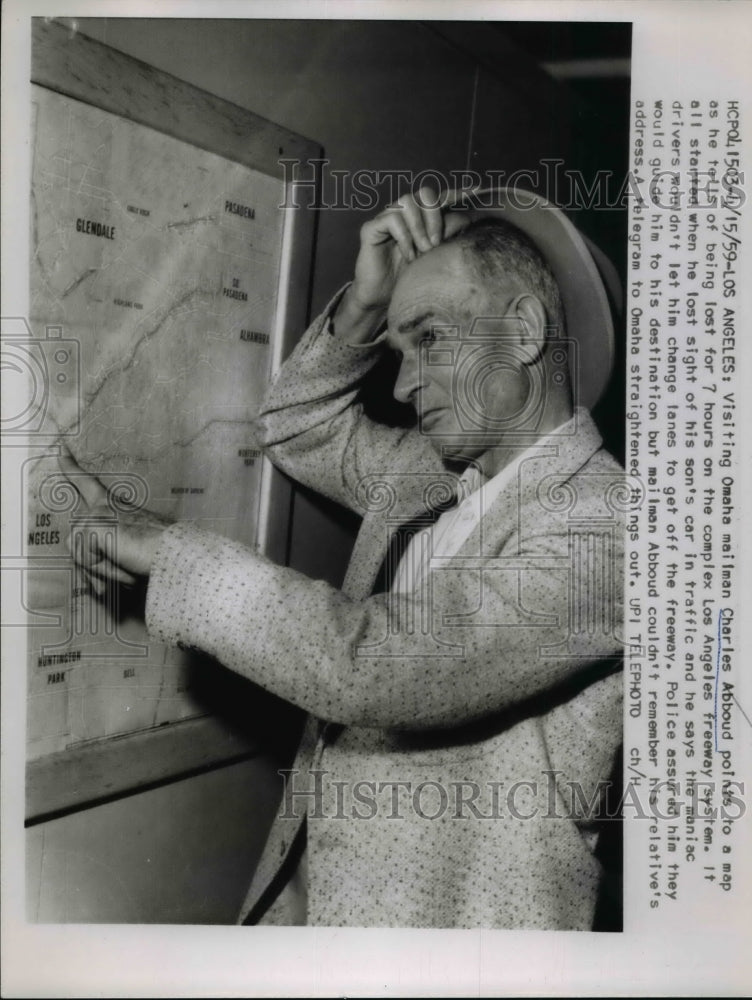 1959 Press Photo Mailman Charles Abboud Recounts Being Lost in LA for 7 Hours