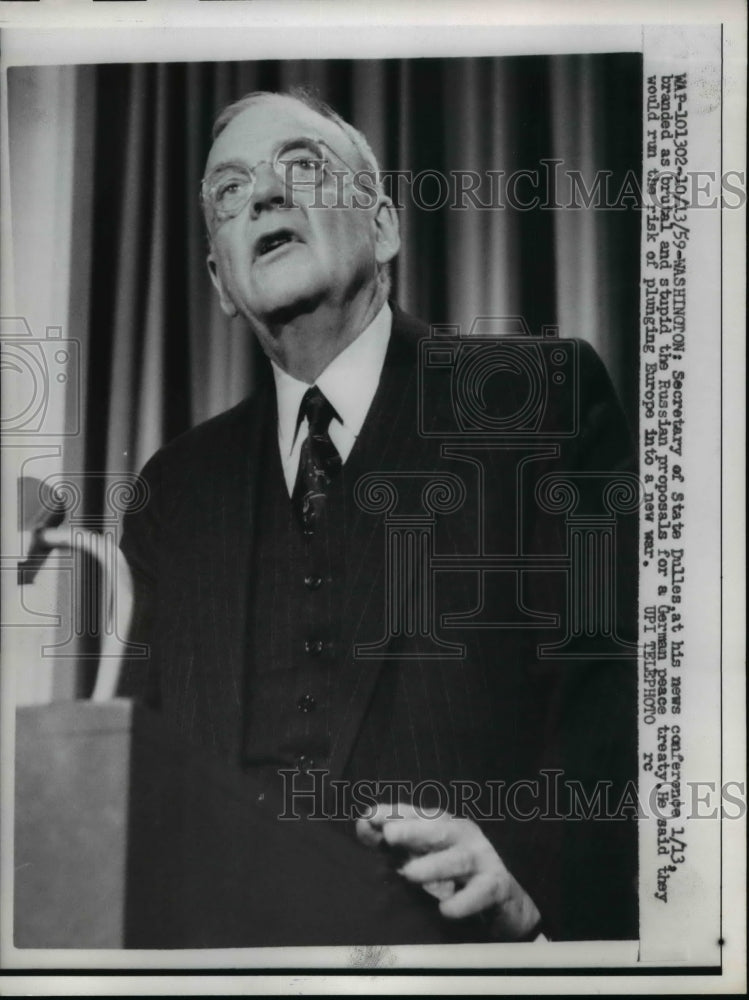 1959 Press Photo Secretary of State John Foster Dulles at News Conference
