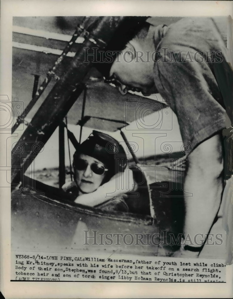 1950 Press Photo William and Mrs. Wesserman Join Search Flight for Missing Son