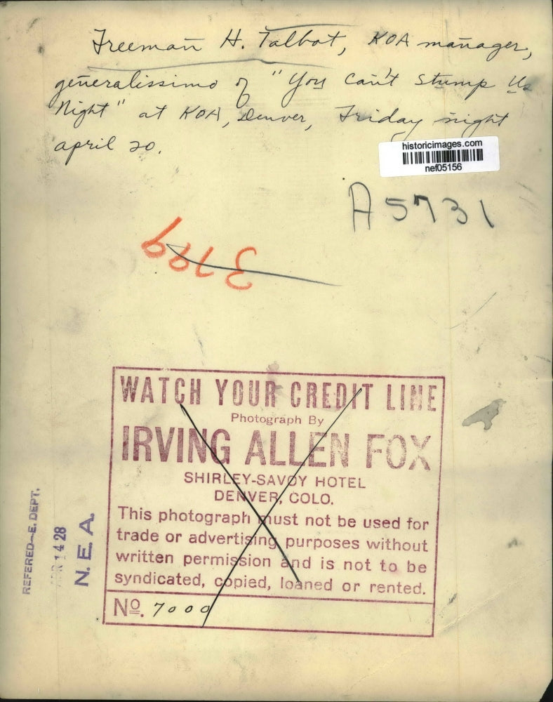 1928 Press Photo Freeman H.Talbot,KOA Manager - nef05156