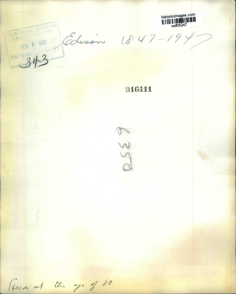 1947 Press Photo Thomas Edison, American Inventor - nef05247