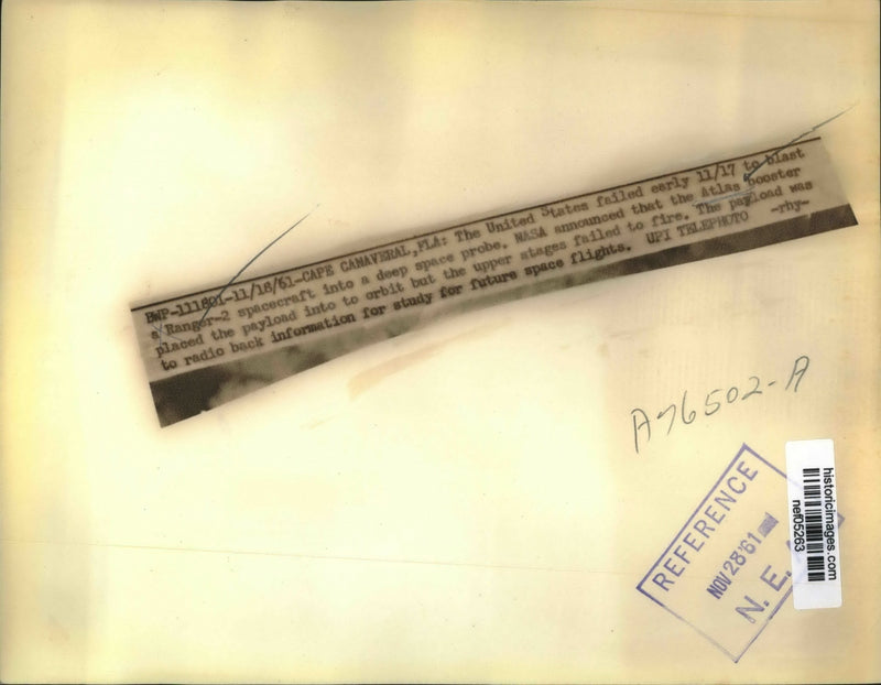 Load image into Gallery viewer, 1961 Press Photo Ranger 2 Spacecraft Fails to Launch Cape Canaveral, FL
