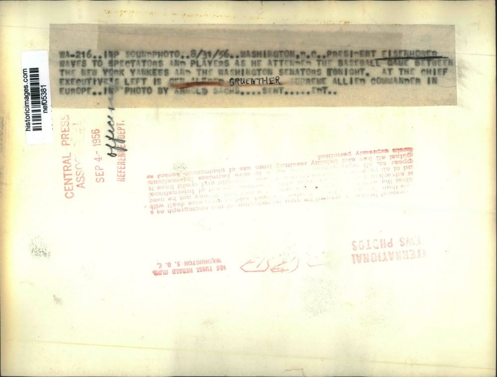 1956 Press Photo President Eisenhower, Alfred Gruenther Waving to Spectators