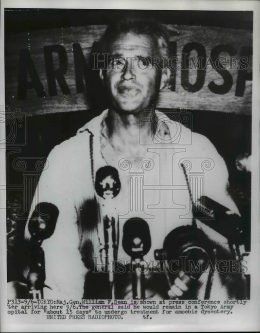 1958 Press Photo Major General William F. Dean During Press Conference- Historic Images