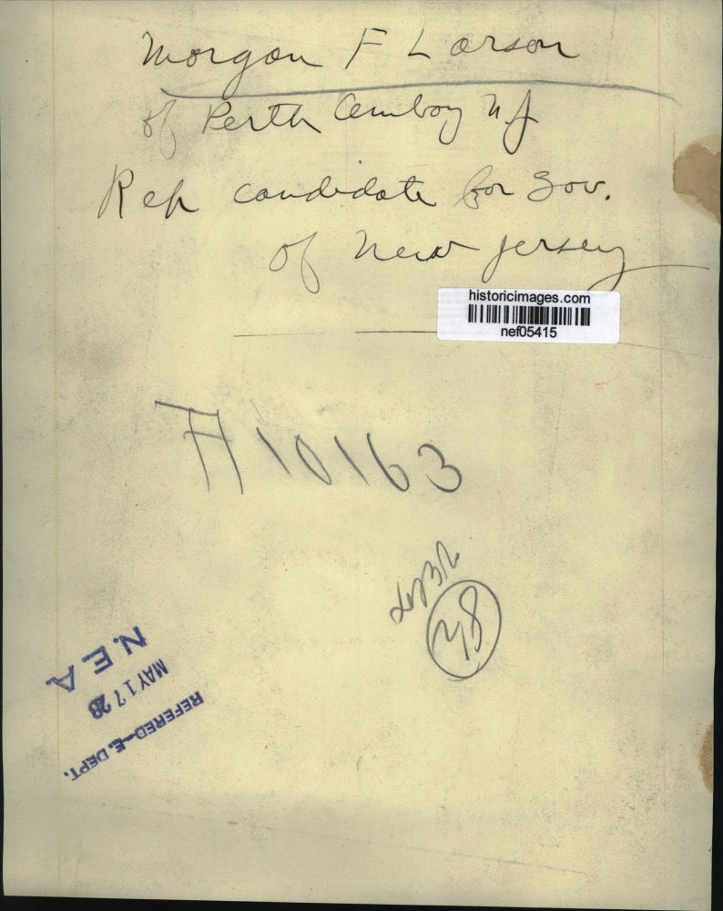 1928 Press Photo Morgan F. Larson, Republican Candidate for New Jersey Governor