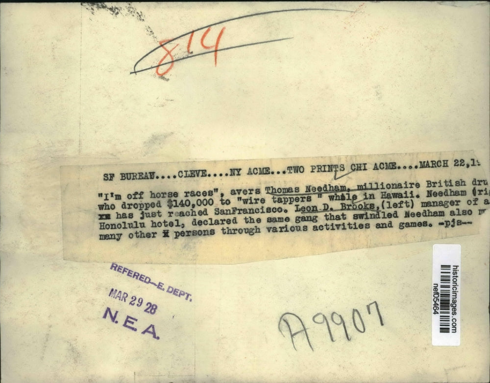 1928 Press Photo Thomas Needham, British Millionaire and Leon D Brooks