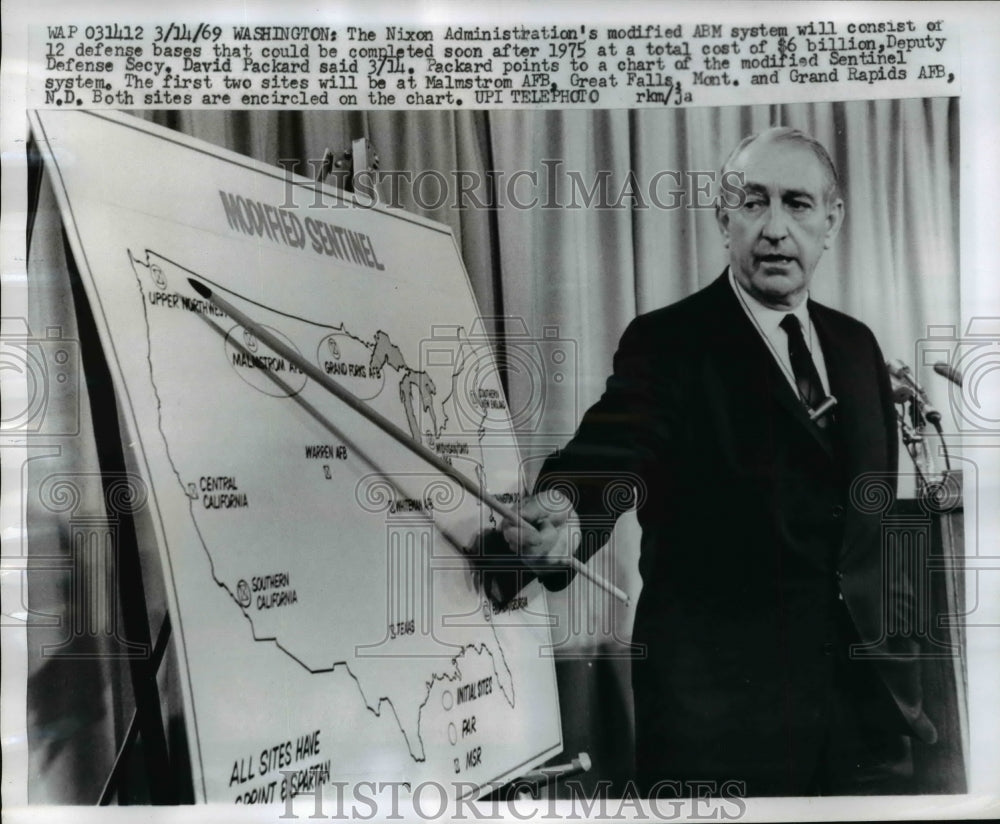 1969 Press Photo Deputy Defense Secretary David Packard Explains ABM System