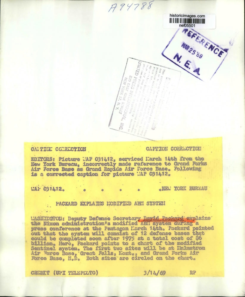 1969 Press Photo Deputy Defense Secretary David Packard Explains ABM System