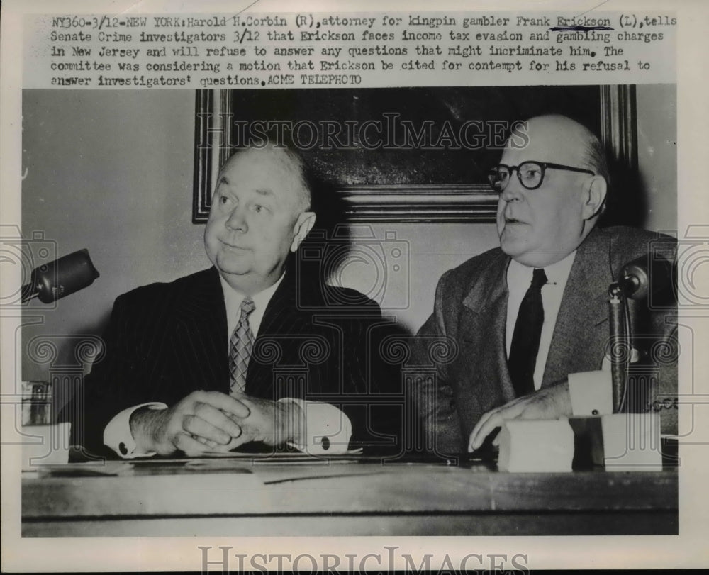 1951 Press Photo Harold H Corbin attorney of Kingpin gambler Frank Erickson