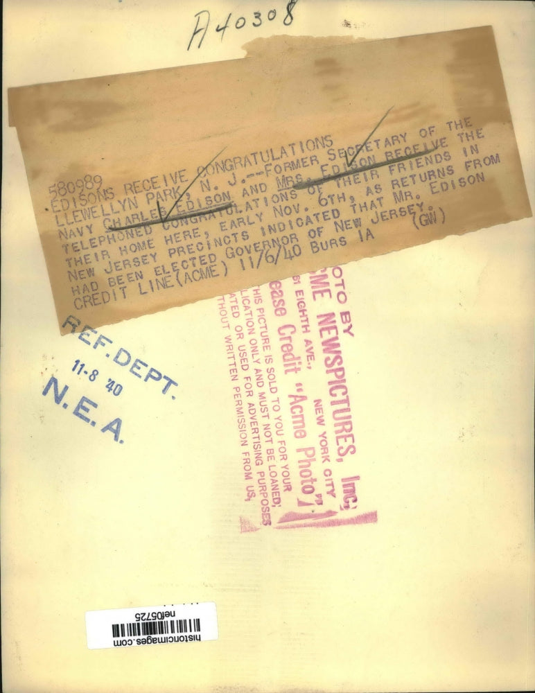 1940 Press Photo Charles Edison Receives Congratulations after Elected Governor