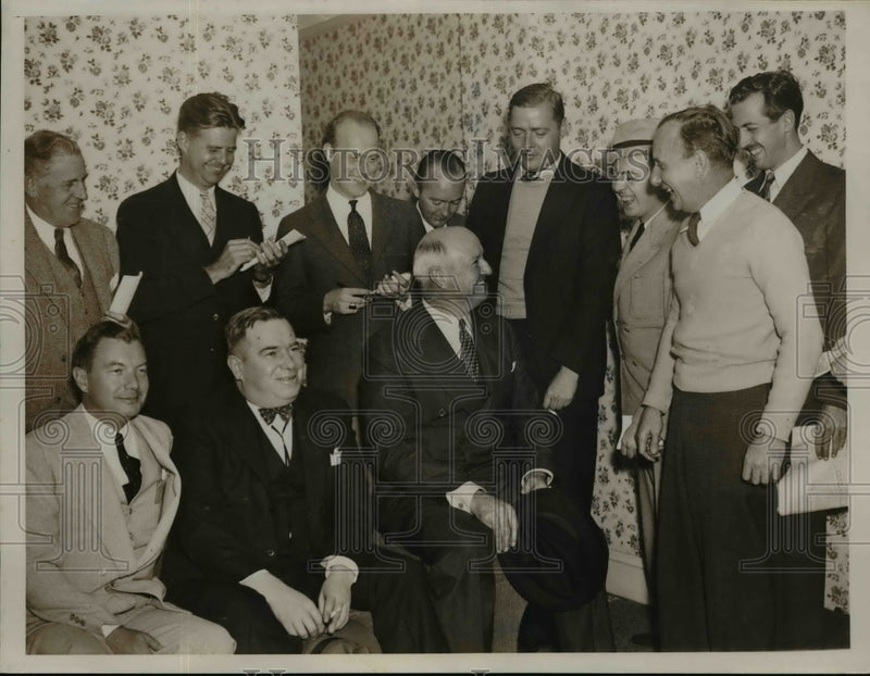 Load image into Gallery viewer, 1935 Press Photo Postmaster James A.Parley at press conference at Poughkeepsie
