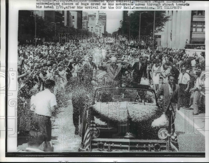 Load image into Gallery viewer, 1960 Press Photo Dwight Eisenhower Motorcade in Chicago GOP National Convention
