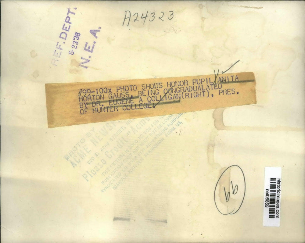 1938 Press Photo Hunter College President Eugene A. Colligan, Anita Horton Gauss