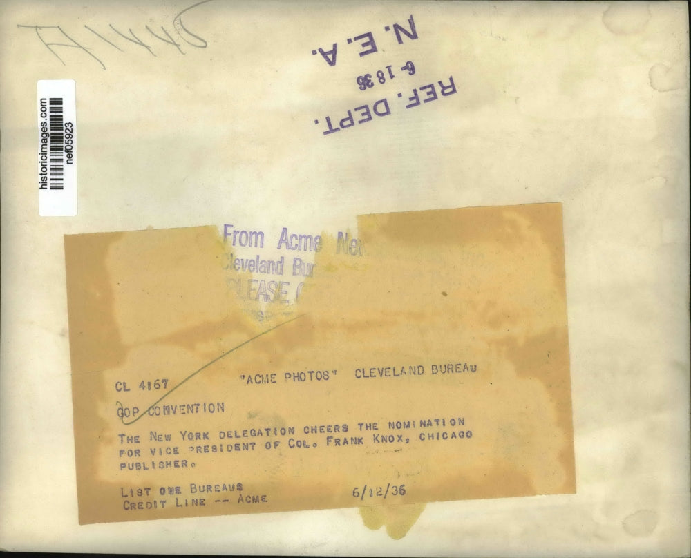 1936 Press Photo New York Delegation cheers the for Vice Pres.Col Frank Knox