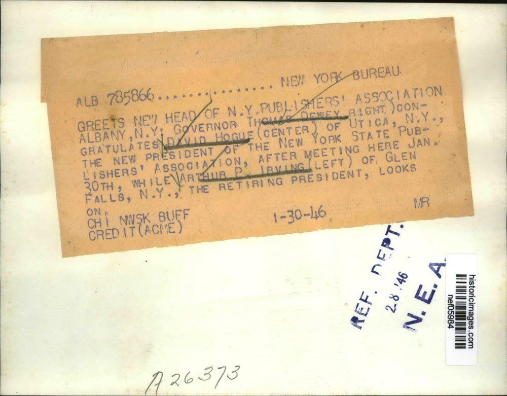 1946 Press Photo Gov. Thomas Dewey greets head of N.Y. Publishers Association