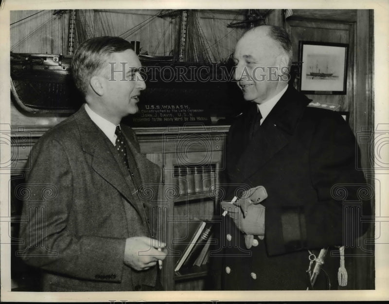 Load image into Gallery viewer, 1937 Press Photo Navy Secretary Charles Edison Visiting Philadelphia Navy Yard
