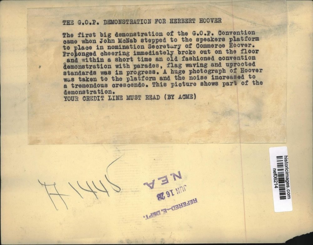 1928 Press Photo Hoover Demonstration at GOP Republican National Convention