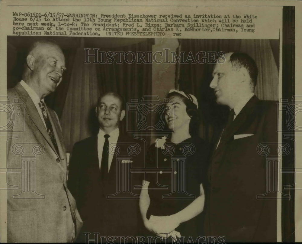 1957 Press Photo President Eisenhower, Members Young Republicans Federation