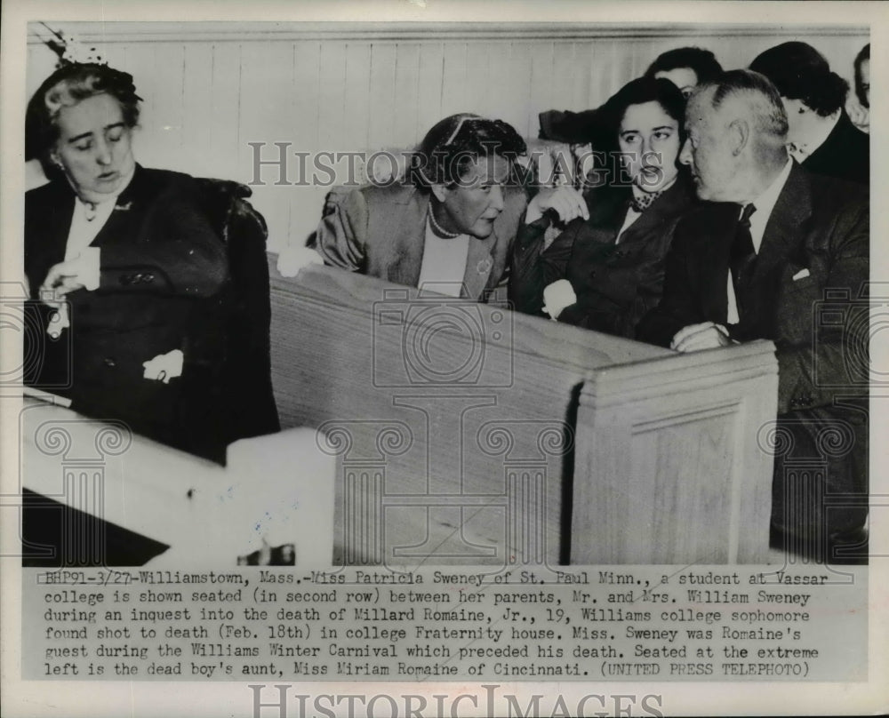 1952 Press Photo Patricia Sweney at Inquest into Death of Millard Romaine, Jr.- Historic Images