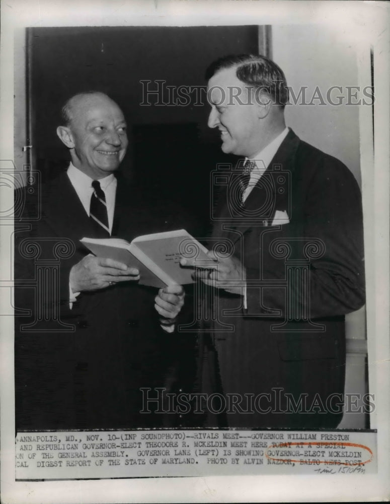 1950 Press Photo Governor william Preston, Theodore McKeldin of Maryland