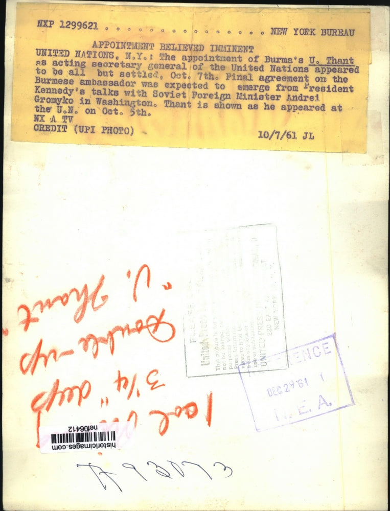 1961 Press Photo United Nations Secretary General U Thant - nef06412