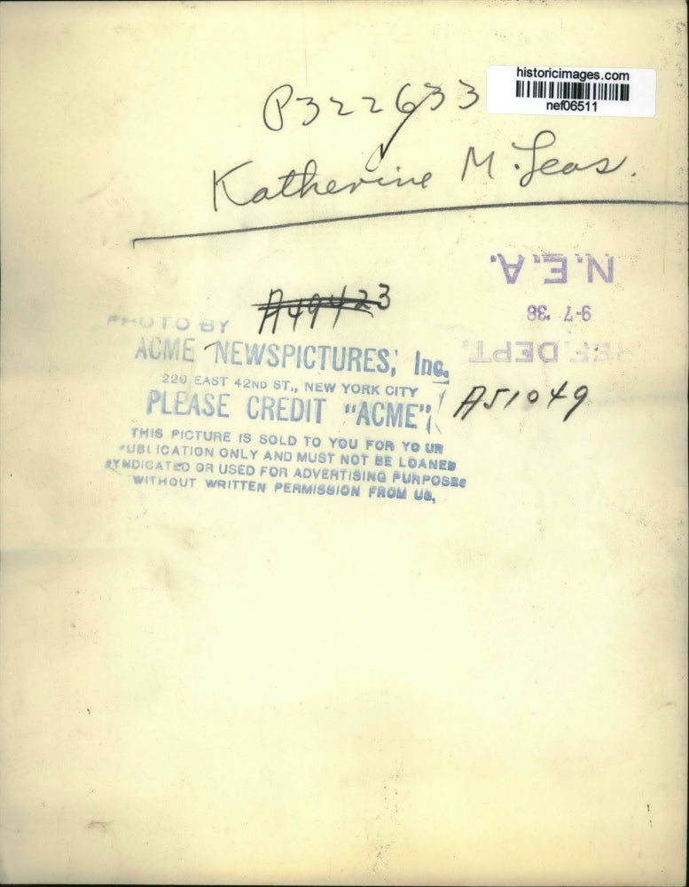 1938 Press Photo Socialite Katherine M. Leas - nef06511