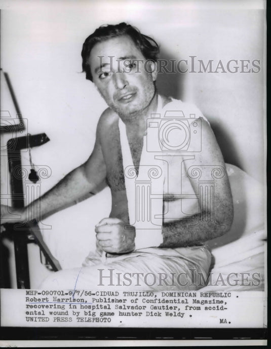 1956 Press Photo Robert Harrison Recovering from Gunshot Wound from Dick Weldy