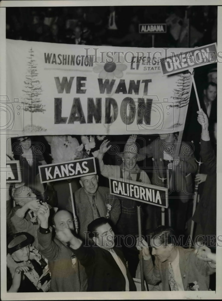 1936 Press Photo Washington Delegation at cheered for Landon for President