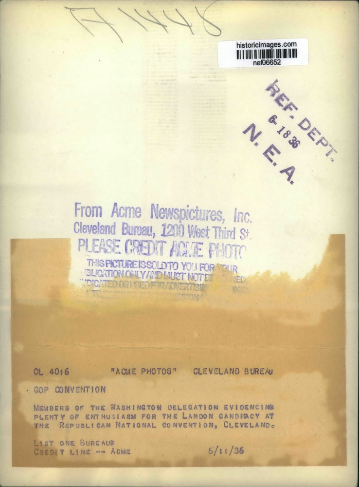 1936 Press Photo Washington Delegation at cheered for Landon for President