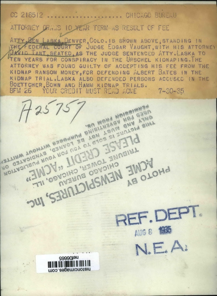 1935 Press Photo Atty.Ben Laska of Denver show with his lawyer David Tant