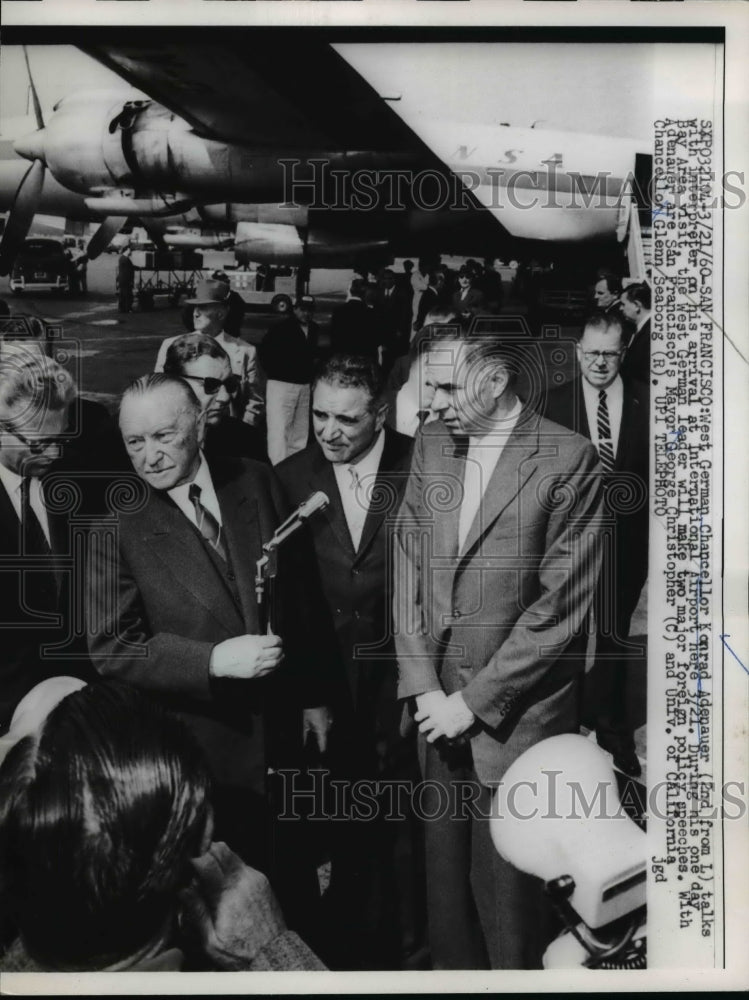 1960 Press Photo Konrad Adenauer,West German Chancellor arrive at Intl.Airport- Historic Images