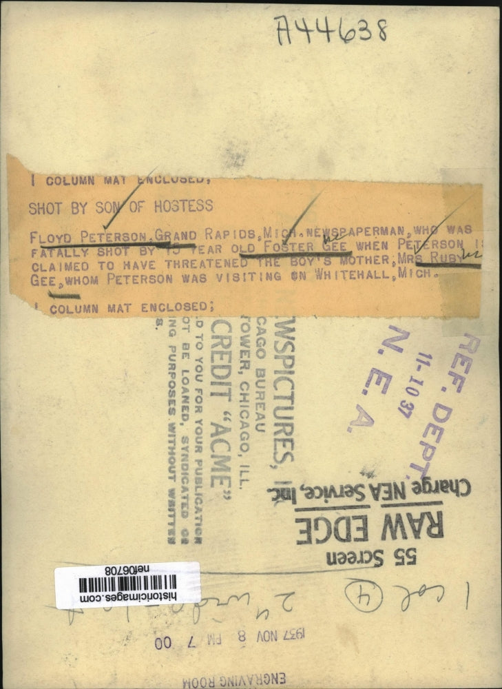 1937 Press Photo Floyd Peterson of Mich. fatally shot by 15 year old Foster Gee