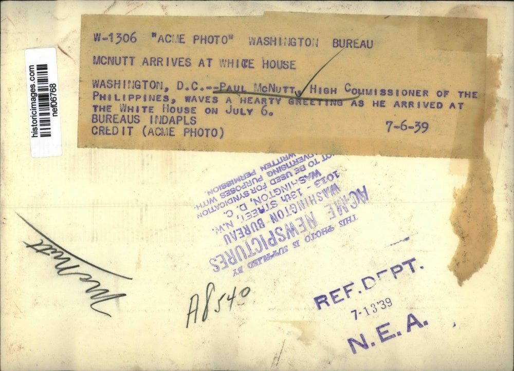 1939 Press Photo Indiana Governor Paul V. McNutt at White house - nef06768