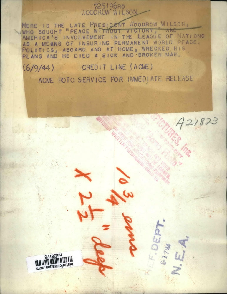1944 Press Photo President Woodrow Wilson - nef06776