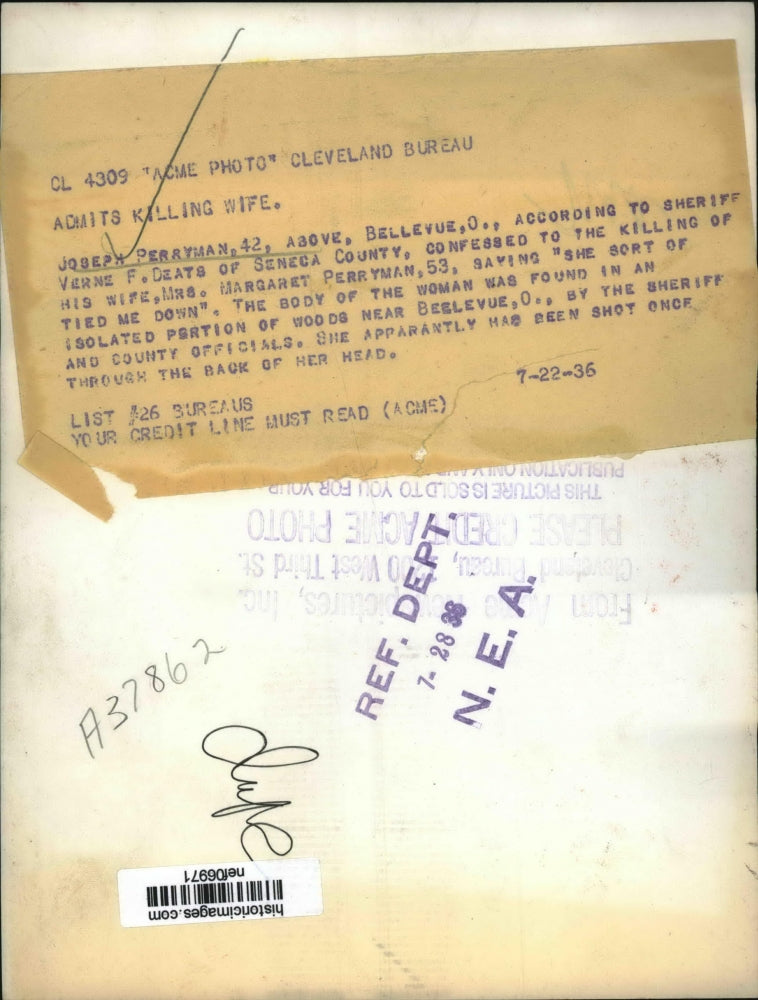 1936 Press Photo Joseph Perryman, Confessed to Killing Wife - nef06971