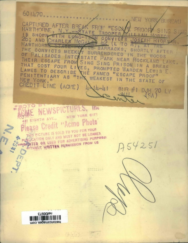 1941 Press Photo Escaped Convicts Joseph Riordan, Charles McGale After Capture