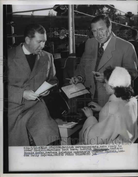 1955 Press Photo News Correspondents Before Cockell-Marciano Boxing Match
