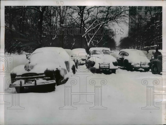 1951 Press Photo Snow-Covered Cars After Chicago Storm - nef07055
