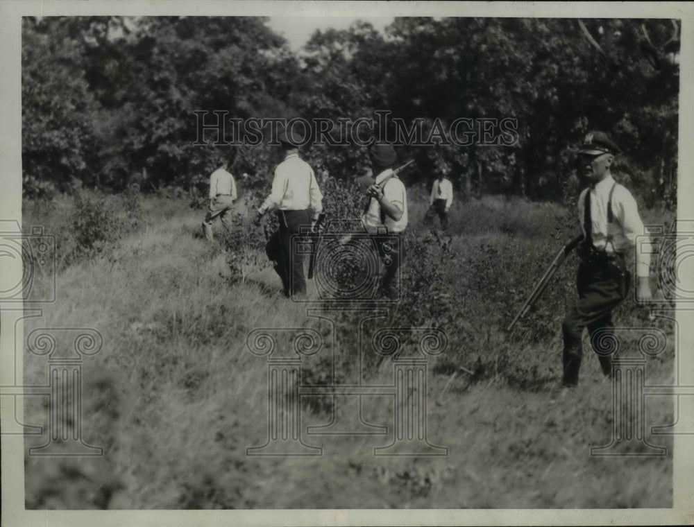 1933 Press Photo Chicago Police Searching Wooded Area for Ransom Collectors